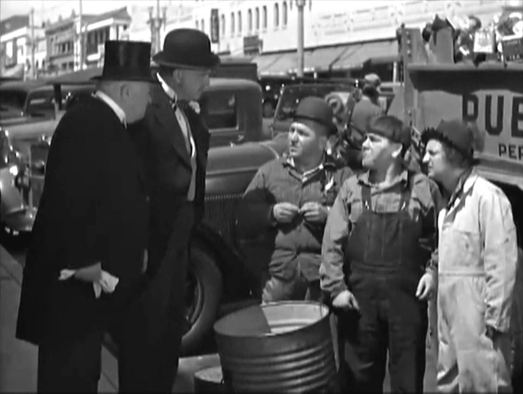 The Three Stooges on location in their 1935 comedy movie Hoi Polloi.