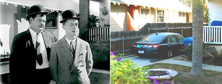A scene from the Laurel and Hardy movie Their Purple Moment.