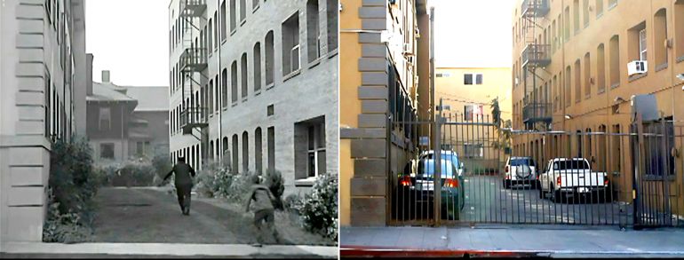 Final scene from the Laurel and Hardy movie We Faw Down filmed at 2014 West 8th Street in Los Angeles