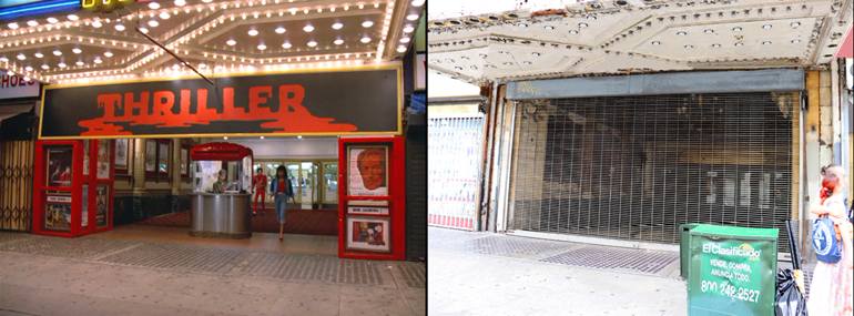 Then and now filming location view at the Palace Theatre in Downtown Los Angeles