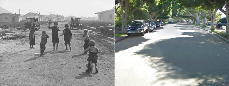 Filming location then and now of the final scene from the Our Gang / The Little Rascals movie Dogs of War